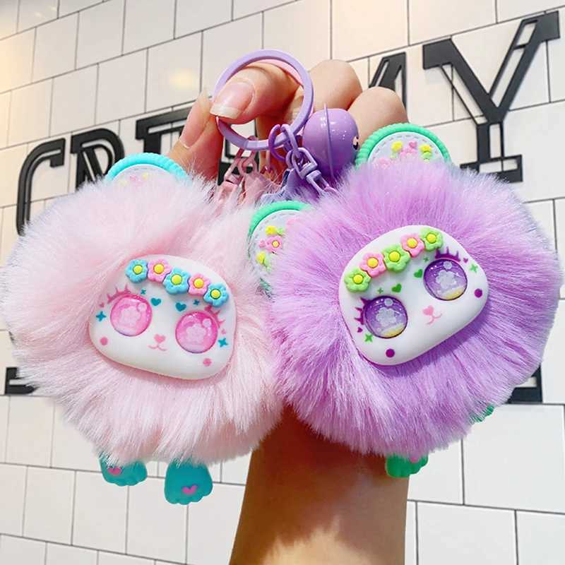 1 Piece Rabbit Hair Pendant Imitation Coal Ball Plush Keychain Colorful Cute Creative Bag Pendant Hanging Decoration Girls Gift C251104