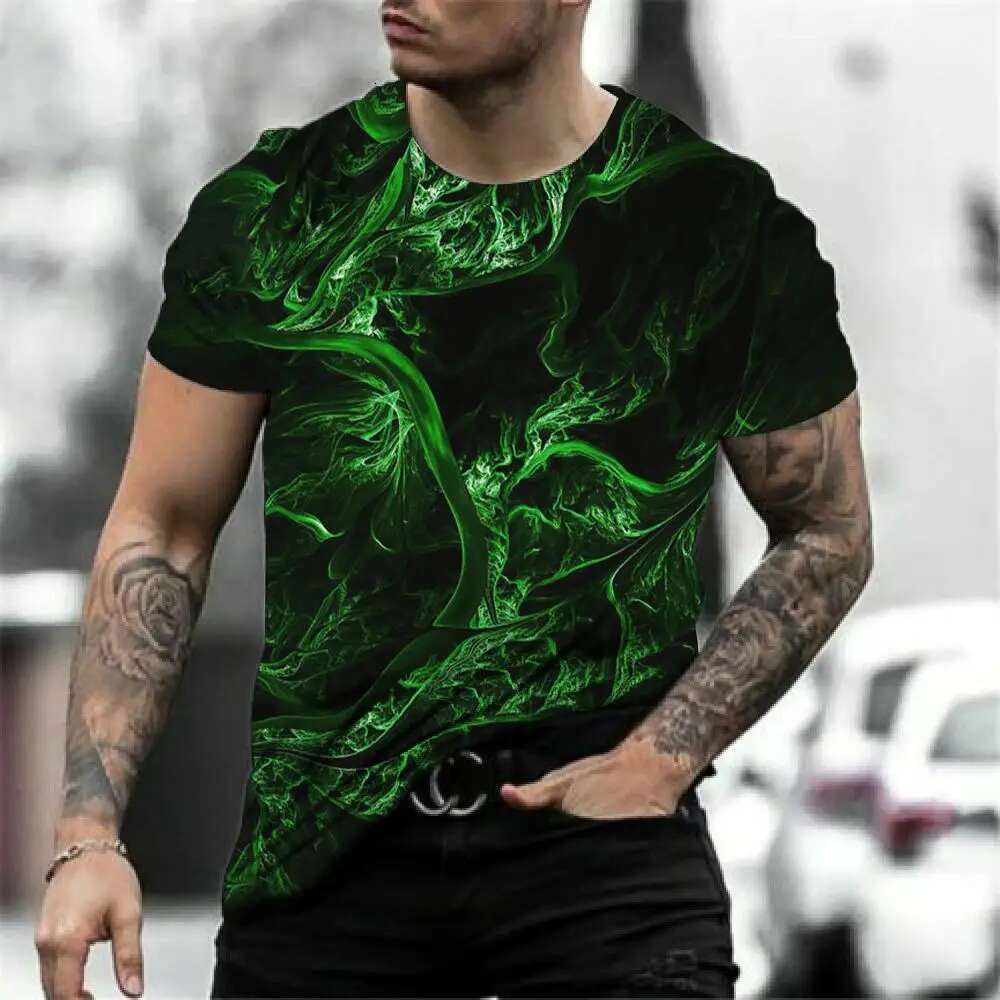 Summer Men's Personality Simple Casual 3d Printed O Collar Short Sleeve T-Shirt Street Trend Fashion Plus Size Top