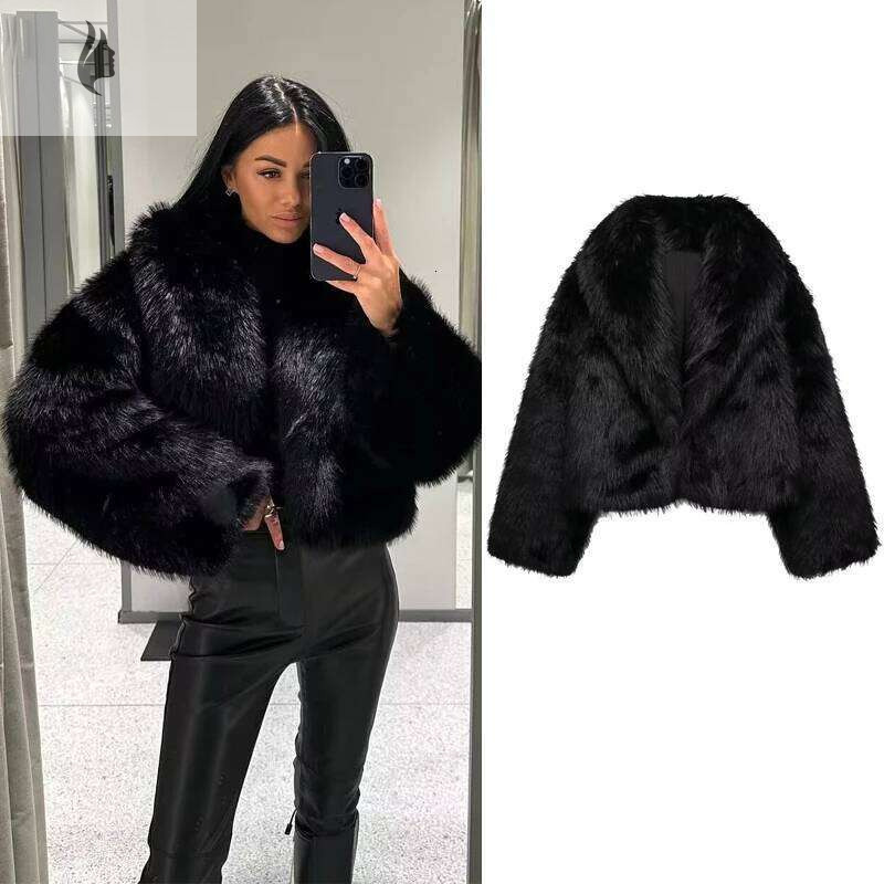 hoodie hoodie Black Faux Fur Coat for Women Autumn Winter Plush and Jackets Streetwear Outerwears Long Sleeve Warm Womens Coats jacket jacket