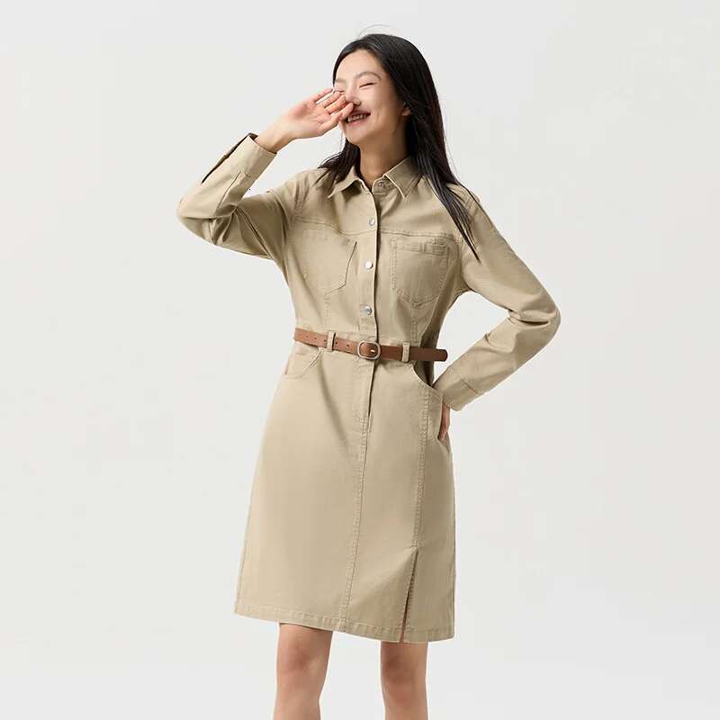 Semir Women Slit Lapel Vintage 2025 Spring New Waist-Cinching Workwear Dress