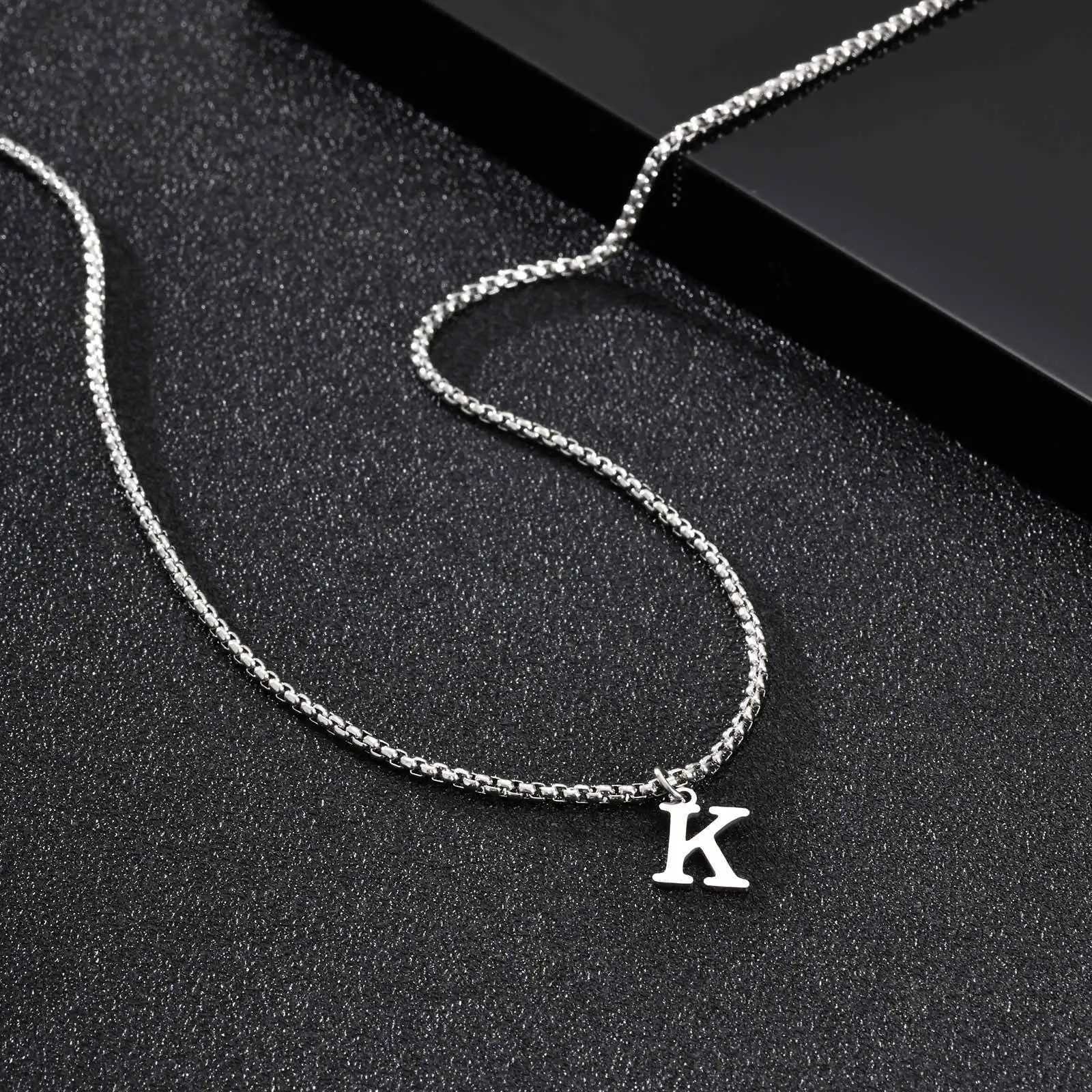 A-Z Initial Letters Men NecklacesStainless Steel Simple Initial Collar with Box ChainStylish Jewelry GiftsXJ251104