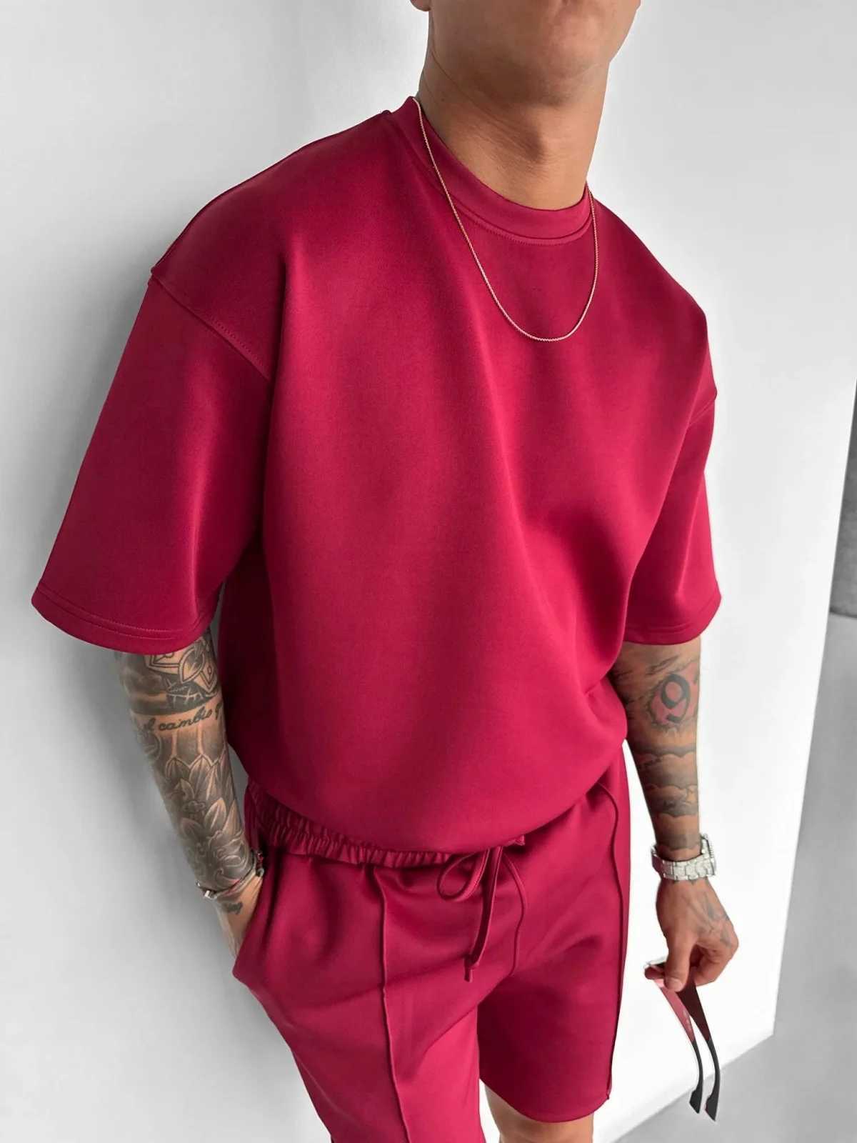 Men 2025 summer fashion sports design sense simple casual solid color quick drying short-sleeved T-shirt trend clothes W250403