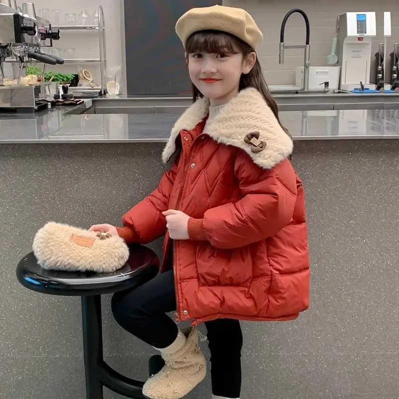 Sanrio 2025 New Girls Winter Coat Thickened Down Jacket with Teddy Bear Fur Collar Stylish Childrens Wear H251104
