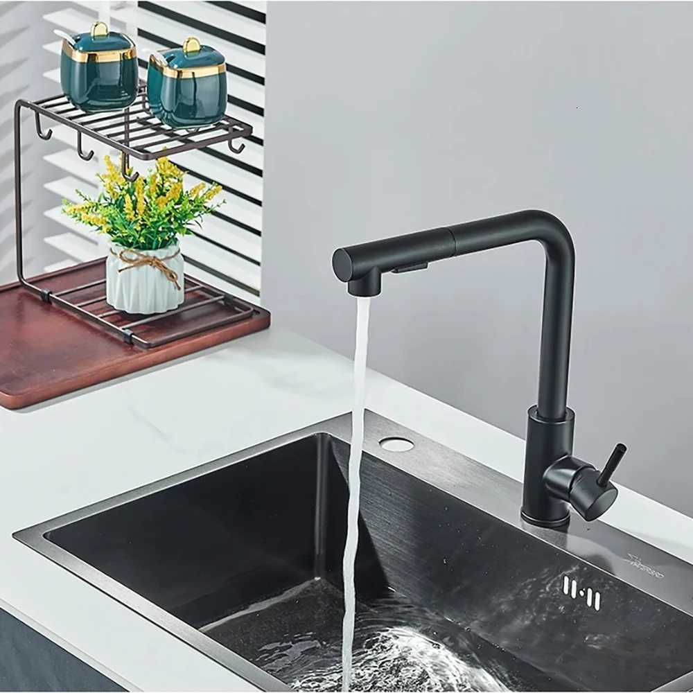 Sing Black Pl Out Kitchen Sink Faucet Two Model Stream Sprayer Nozzle Stainless Steel Hot Cold Wate Mixer Tap Deck Y251104