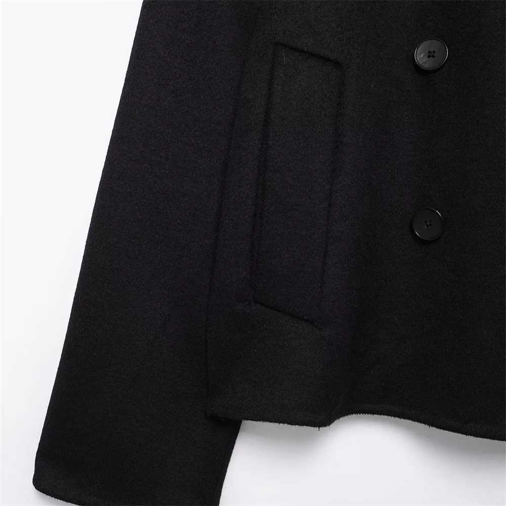 Double breasted Solid Color Short Coat AutumnWinter New Collection Collar Long Sleeve Casual Coat J251103