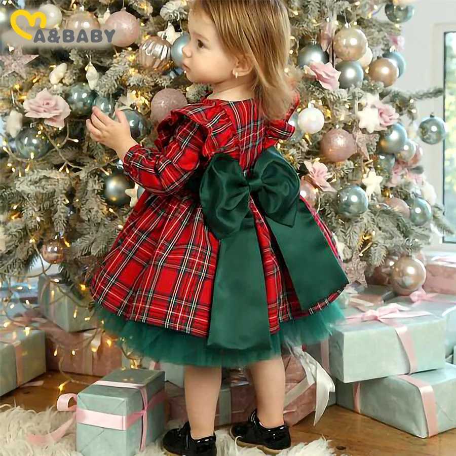 Toddler Girl Christmas Dress Red Green Plaid Dress With Bow Kids Outfits For Fall/Winter Long Sleeve Children Party Clothing C251104