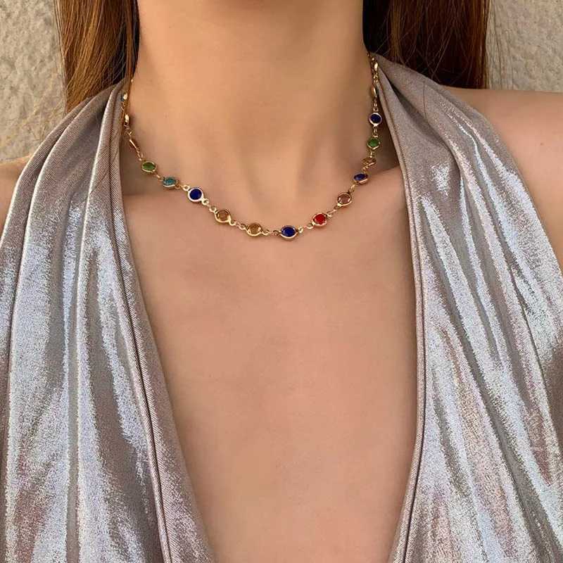 Bohemian Colorful Glass Long Y-Shaped Necklace Metal Collarbone Chain Gold Silver Color Summer Holiday Party Body Jewelry GiftsXJ251104