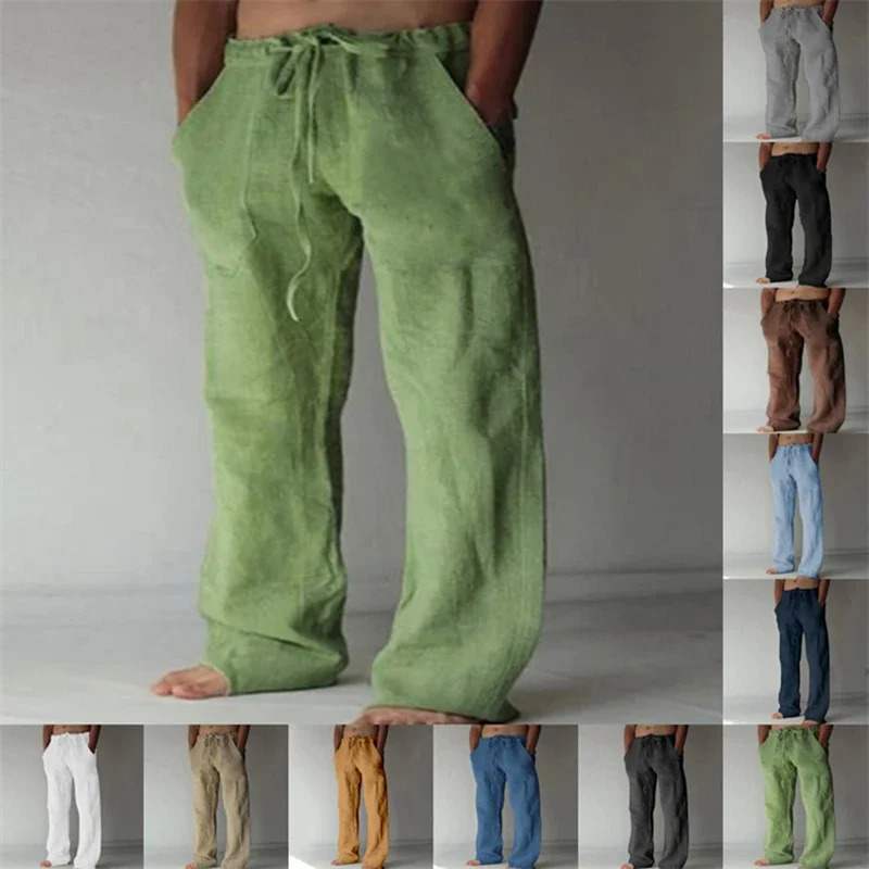 Mens Cotton Linen Pants Male Autumn Breathable Solid Color Linen Trousers Fitness Streetwear S-3XL 250402