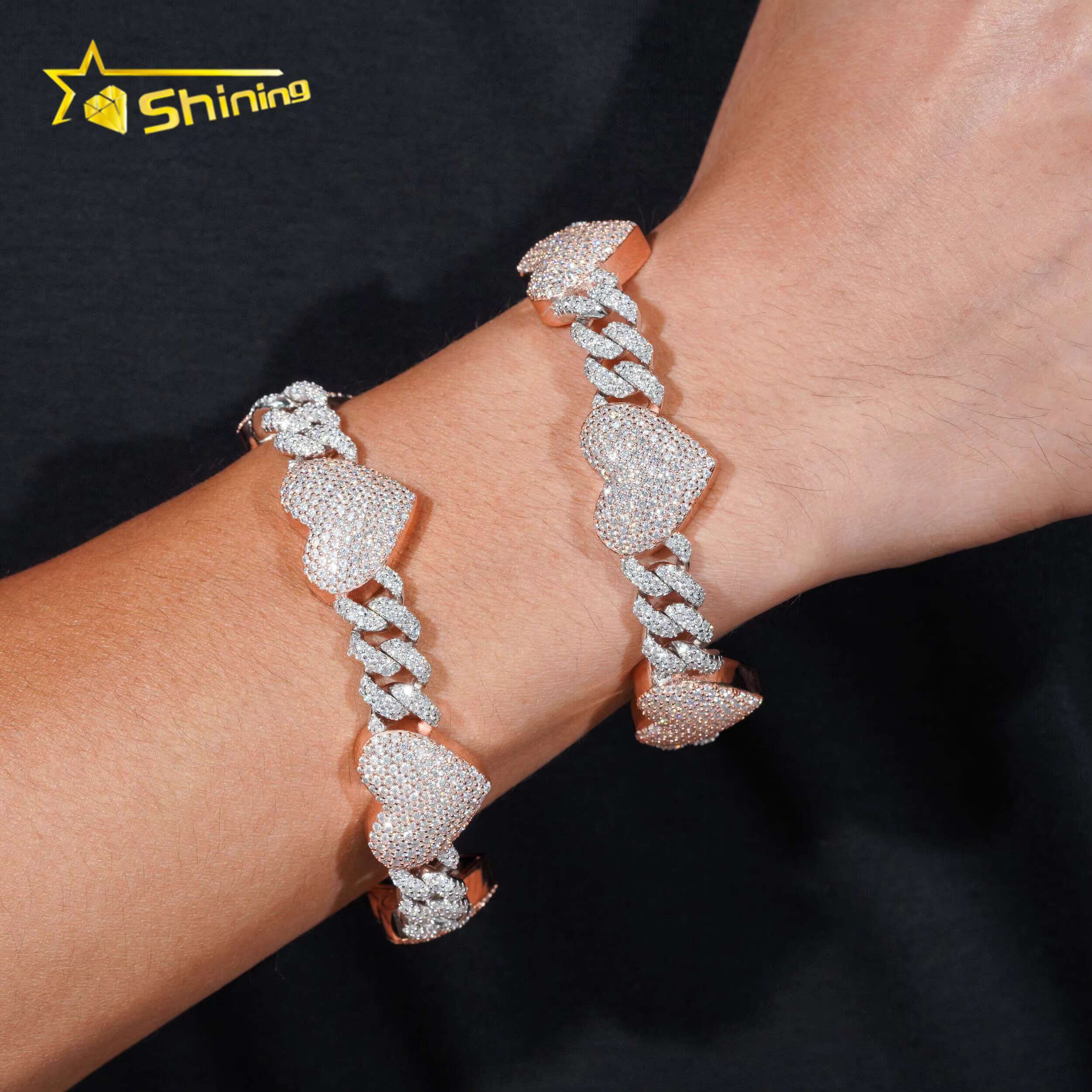 Hot Sale Design Heart 925 Sterling Silver Pass Diamond Tester Moissanite Heart Cuban Bracelet HipHop Jewelry Dropshipping