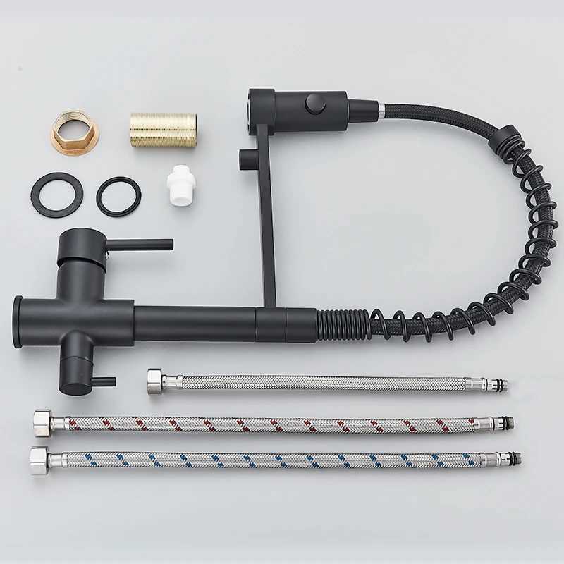 Black Filtered Kitchen Water Filter Kitchen Faucets Dual Spout Filter Faucet Mixer Water ification Water Crane For Kitchen Y251104