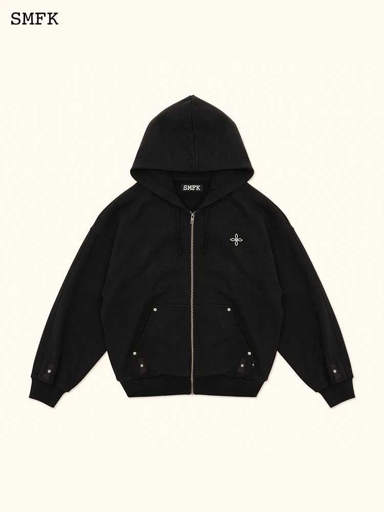 SMFK Cross Flower Hoodie Classic Zipper Metal Rivet Cardigan for Women Oversized Sports Jackets Autumn Winter Cotton Hooded Coat J251103