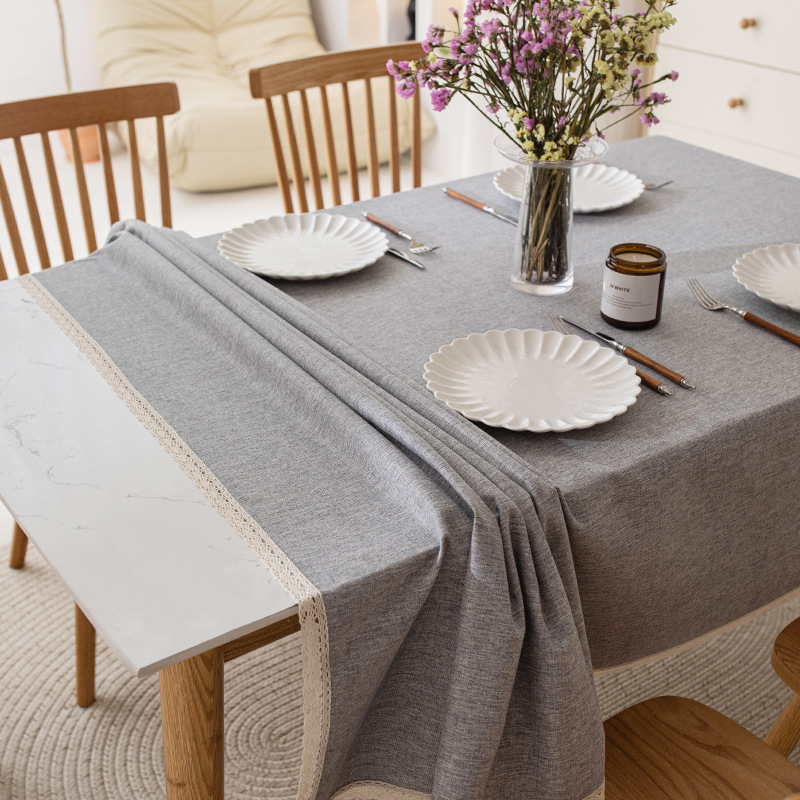 B444 Imitation cotton and linen tablecloth waterproof and oil-proof washable light luxury high-end coffee table tablecloth rectangular solid color tab