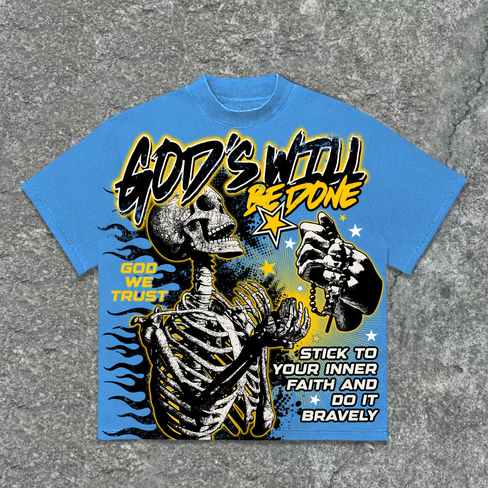 American retro god skull pattern cotton Tshirt printed graphic for men and women Y2K oversized streetwear 250327
