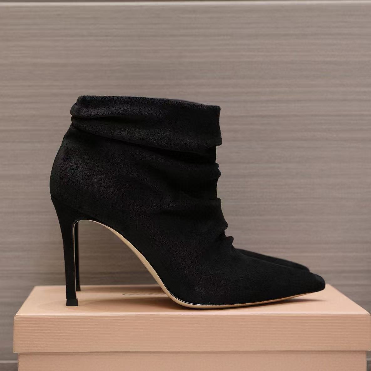 Top quality Golden heel Ankle Boots Woman's Booties High Heels Leather zip Square Toes party Dress shoes Luxury Brands factory footwear With Box size 35-42 box