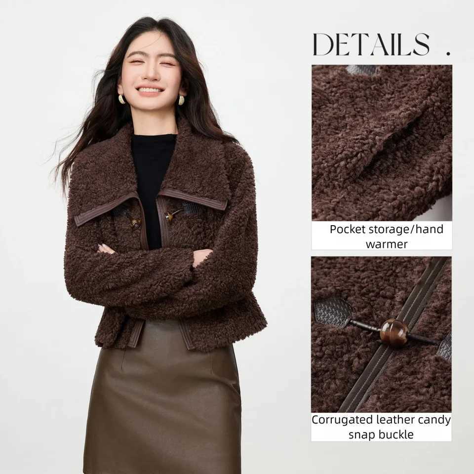 SENTUBILA Womens Granular Velvet Jacket 2025 Winter Wavy Texture Large TurnDown Collar Warm Non Puffy Loose Fit Coat W54WJ4039 J251103