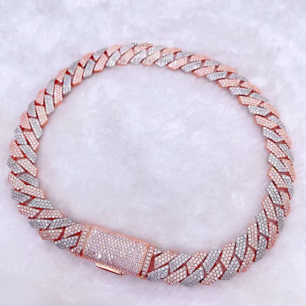 S925 Hip Hop Jewelry Icedout Two Tone Necklace 15mm Cuban Chain Icedout Moissanite Diamond Cuban Link Chain Cuban Bracelet