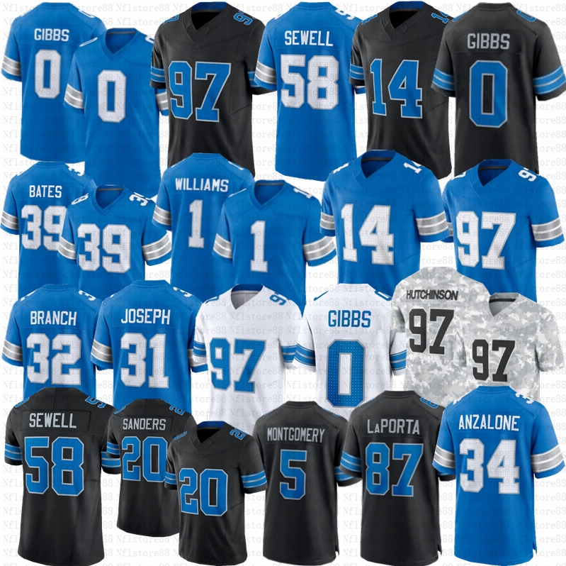 Jahmyr Gibbs Penei Sewell Amon-Ra St. Brown Laporta Football Jersey TeSlaa Sanders Williams Jared Goff Campbell Montgomery Arnold Brian Branch Anzalone Joseph Bates