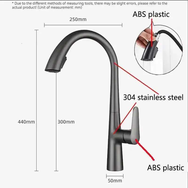 Kitchen Hot and Cold Faucet Pl-Out Stainless Steel Dual Outlet Sink Faucet Mixer Tap 360-Degree Rotatable Kitchen Faucet Y251104