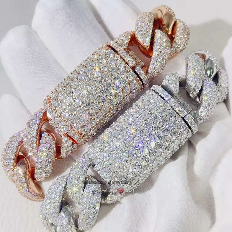 New Design Big Stone Clasp Solid Silver 925 Hip Hop Iced Out Cuban Link Bracelet 20MM With Moissanite Diamond Pass Diamond Teste