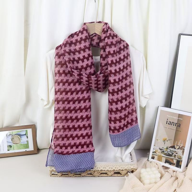 T412 printed women's silk scarf striped scarf 2025 new spring and autumn warm neck scarf thin shawl fashionable versatile scarf