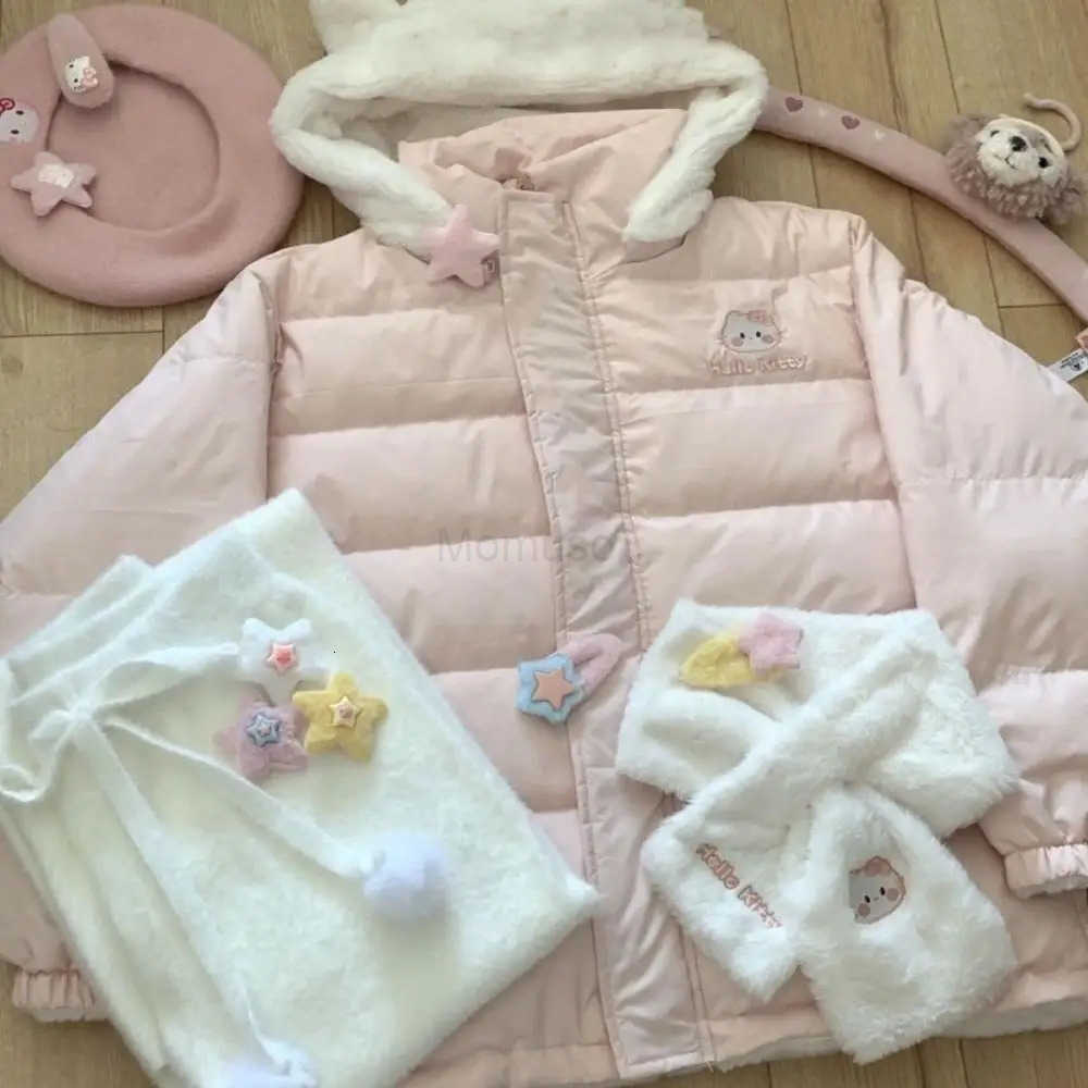 Sanrio Sanrios Hello Kitty Reversible Winter Women Down Jacket Cinnamoroll Thicken Coat Anime Kawaii Girls Warm Cotton Clothes Tops H251104