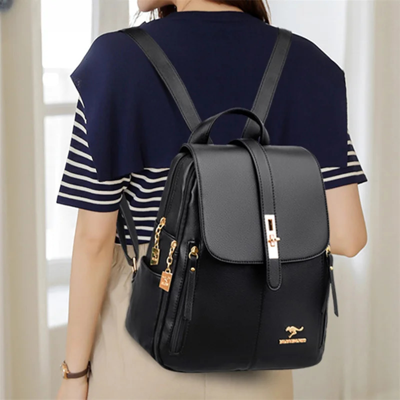 Women Leather Backpacks for Girls Sac A Dos Casual Daypack Black Vintage Backpack School Bags for Girls Mochila Rucksack251104ww