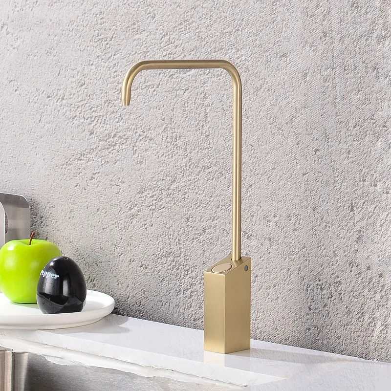 Push Botton Direct Drinking Water Faucet Kitchen Sink Tap Rotation Total Brass Black B Gold Sink Tap Y251104