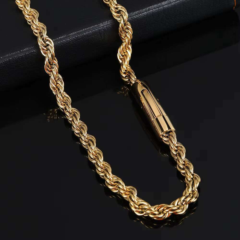 Men 18k Gold Plated Necklace Jewelry Stainless Steel Gold Chain With Striped Jewelry Buckle Cuban Chain Necklace
