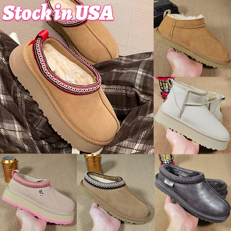 Womens Tazz Slippers Tasman Fur Slides Men Designer Classic Micro Ultra Mini Platform Boots Snow Winter Sheepskin Booties Chestnut Mustard Slip-on Wool Comfort Shoe