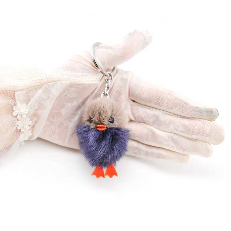 Cute Girl Fluffy Pom Duck Keychain Women Mink Fur Pompom Chick Key Chain On Bag Car Trinket Female Wedding Party Toys Gift C251104