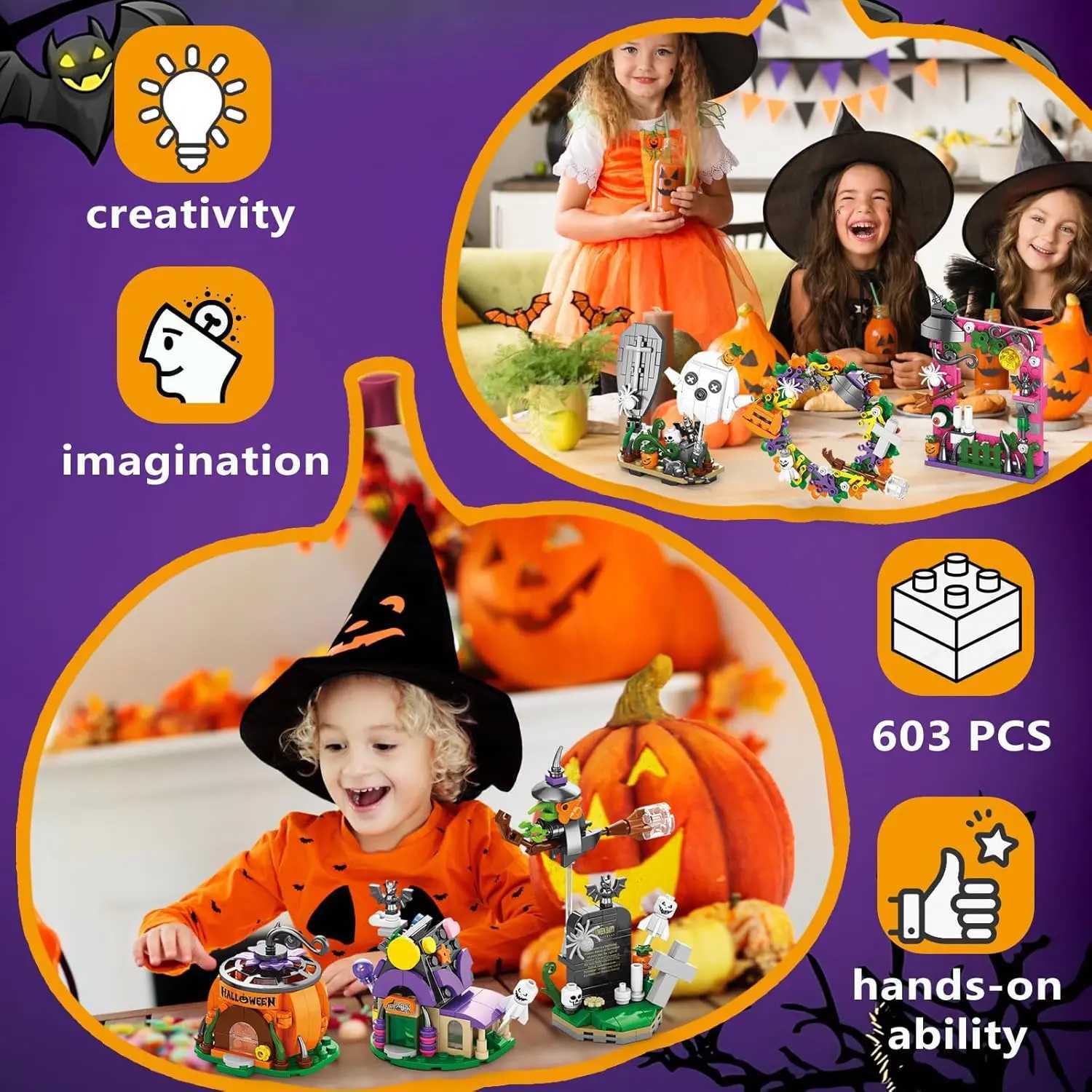6 in1 Halloween Prank Haunted House Building Block Set Small Particle Assembly Model Puzzle Toy Holiday Gift C251104