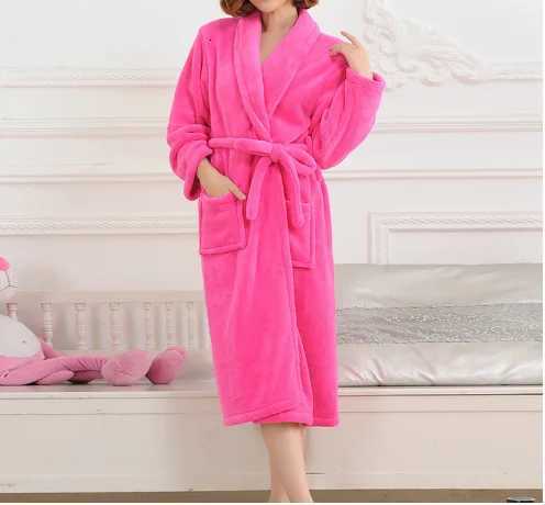 Lovers Winter Flannel Kimono Bathrobe Gown Thick Warm Sleepwear Man And Women Long Sleeve Robe Lounge Coral Fleece Home Wear C251104