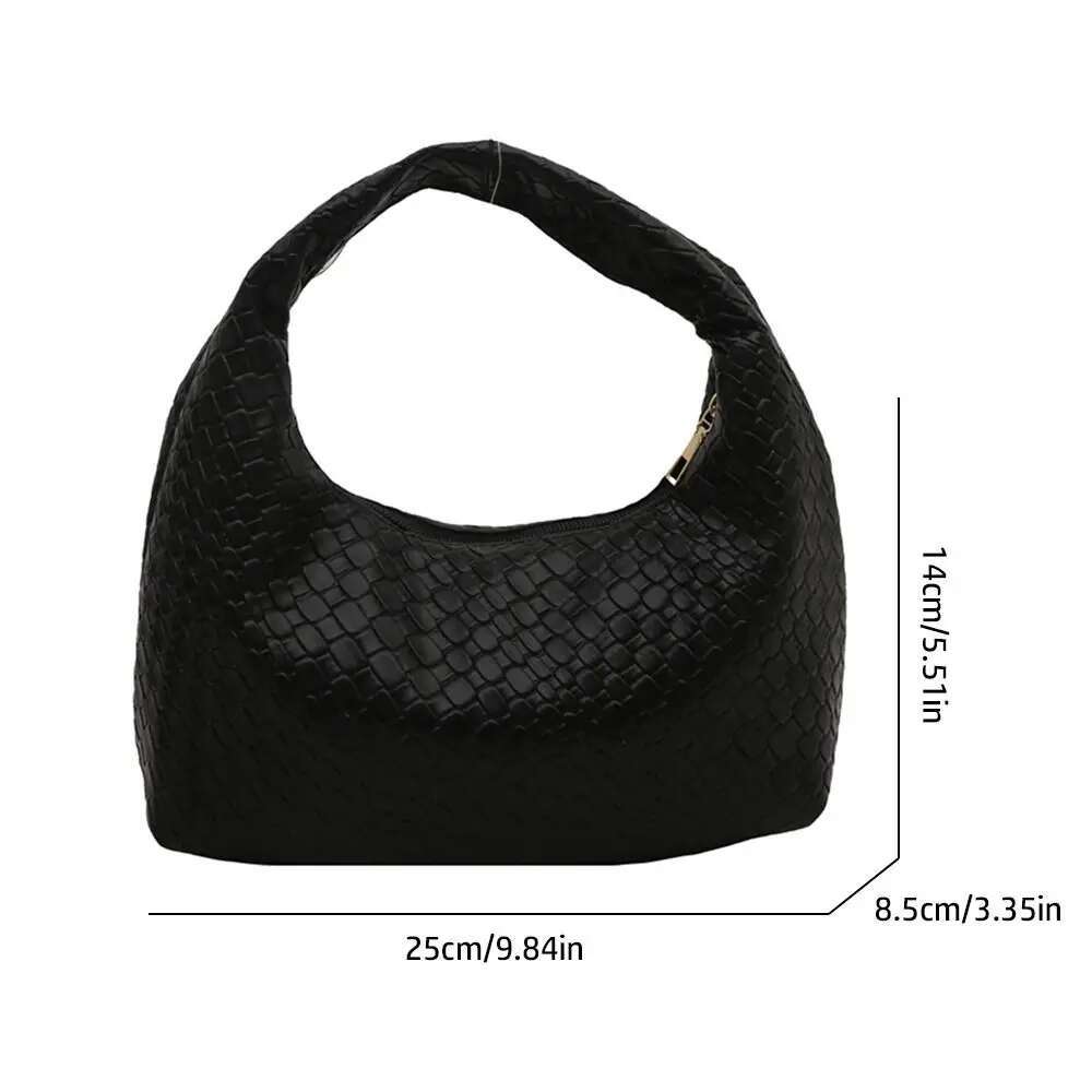 Soft PU Large Capacity Top-Handle Female Fashion Women Simple Woven Pattern Handbags Girls Ladies Square Shoulder Bags