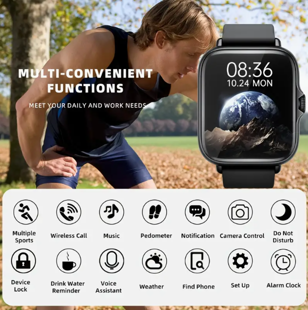 Full Touch Screen 1.83" Smart Fitness Watch with CallMessages Alerts Sleep Tracker Pedometer Waterproof HD Smartwatch for Men Women Gift Bluetoot
