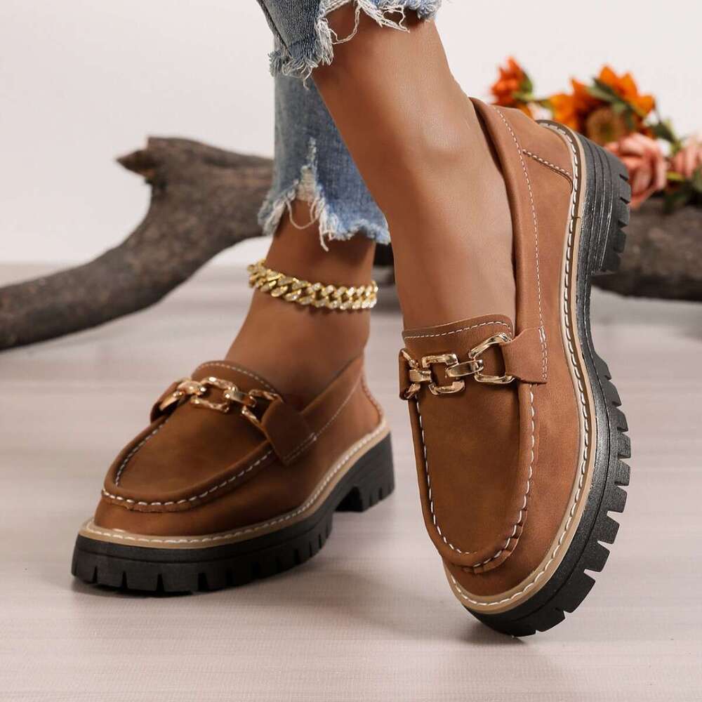 Women's 2025 New Autumn Large Size Designer Shoe British Style Suede Loafers with Heels and Thick Soles Comfortable Casual Shoes