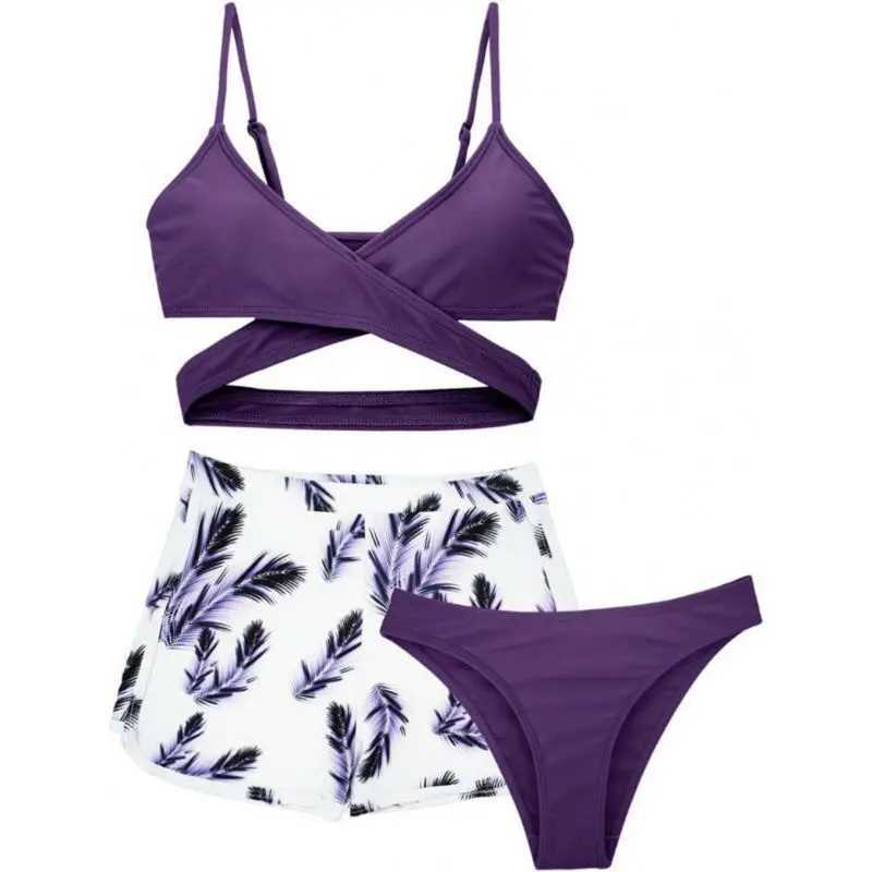 Childrens Classic Flower Printed Bikini Set Holiday Beach Swimsuit Three Piece Set Baby Swimsuit J250403