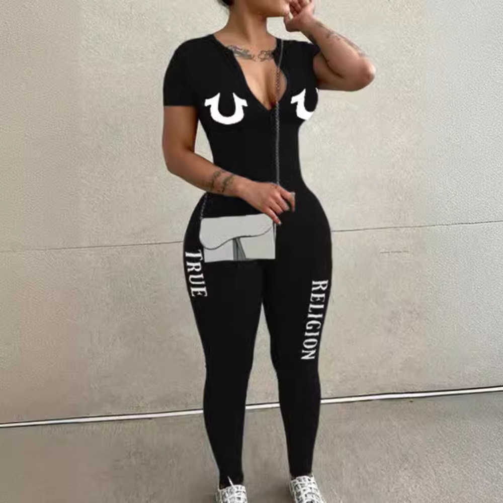 00045 Fashion jumpsuit womens long sleeved letter printed pants Y250403XW0K