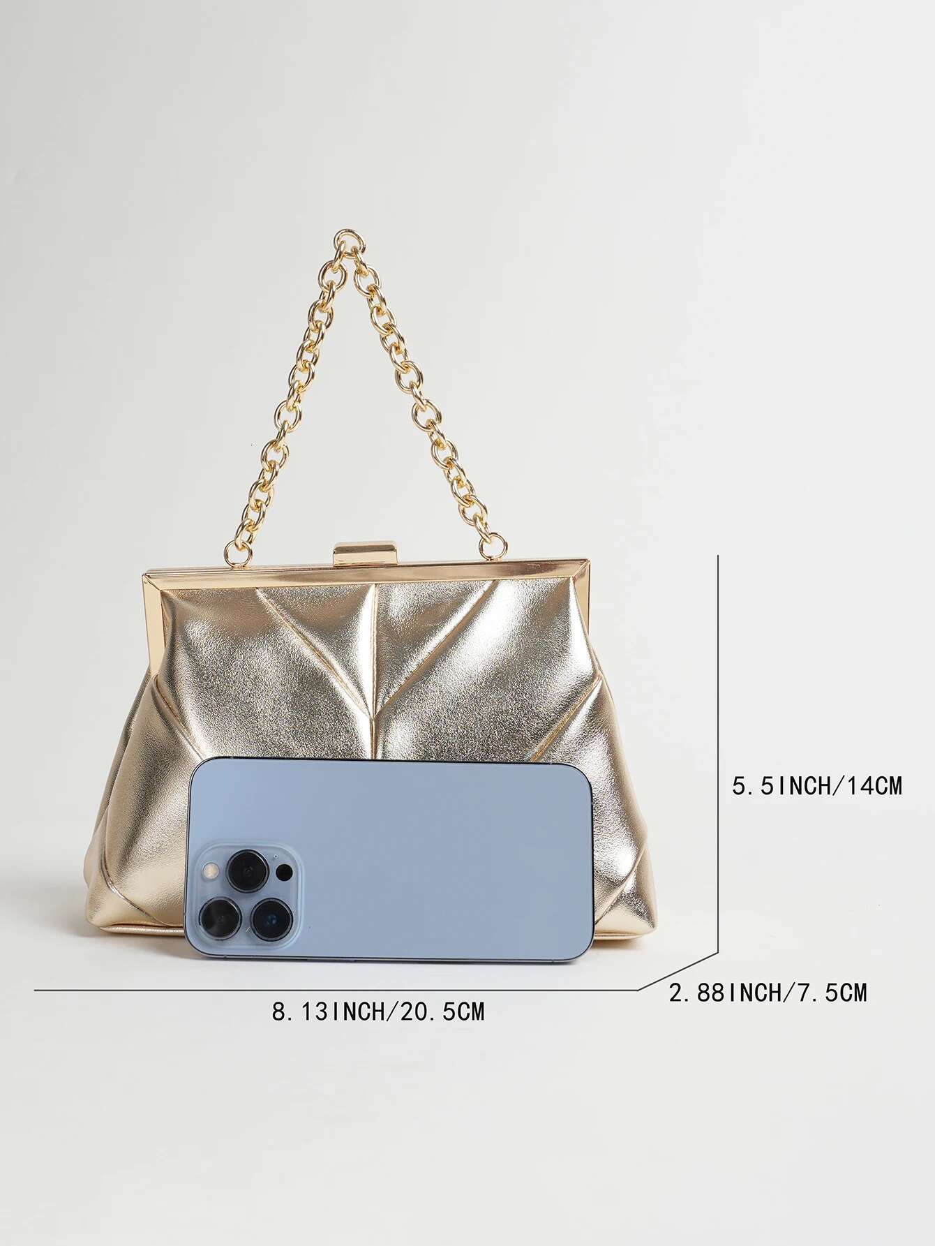 2025 New PU Leather Elegant Wrinkle Kiss Lock Evening Bag Shining Metal Chain Frame Ten Font Designer Women's Trendy Handbag2