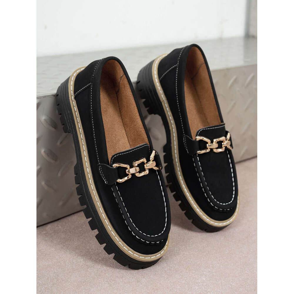 Women's 2025 New Autumn Large Size Designer Shoe British Style Suede Loafers with Heels and Thick Soles Comfortable Casual Shoes