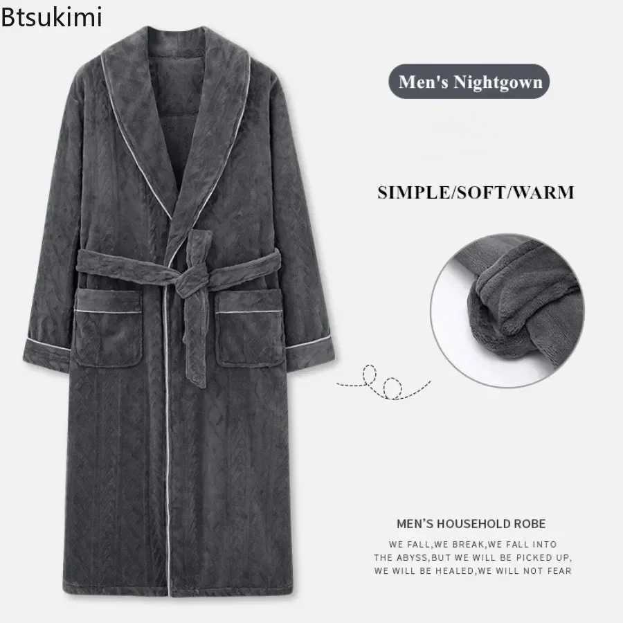 2025 Mens Autumn Winter Flannel Pajama Robes Thickened Warm Lace Up Bath Robes Men Loose Lounge Homewear Coral Fleece Nightgown C251104