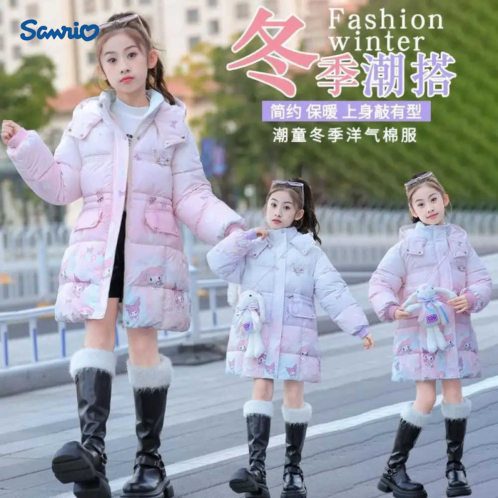 Sanrio Girls Kuromi Cotton Clothes Medium Length Child Coat Kawaii Thicken Cotton Padded Jacket Outwear Childrens Clothing Gift H251104