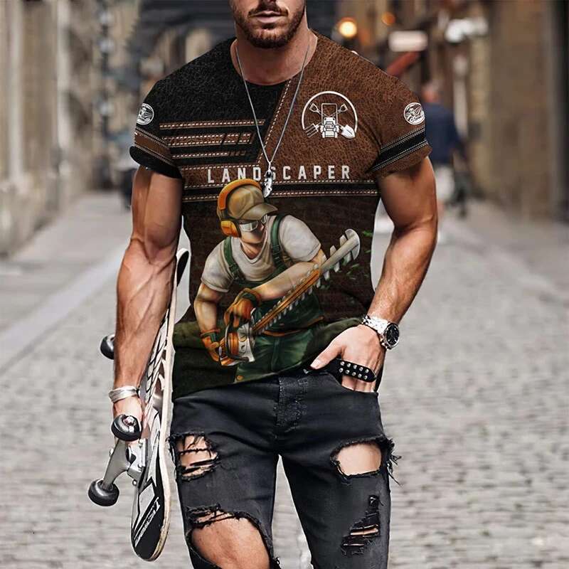 3D Printed Gardener Uniform Summer Men's T-shirt Oversized O-neck Outdoor Quick-drying Short-sleeved Fashion Personality Top