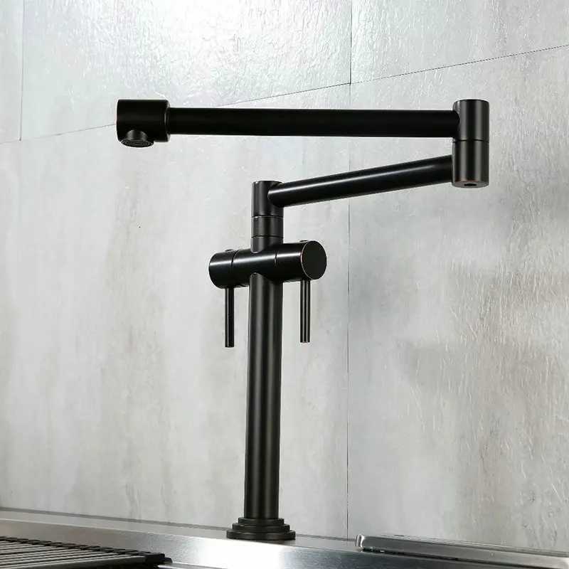 Kitchen Faucet Solid Brass Crane For Kitchen Deck Mounted Sink Mixer Foldable Nickel Bed/Gold/Chre/ORB/Black Y251104