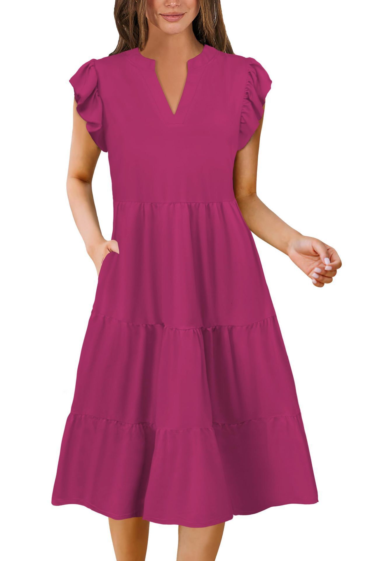 New 2025 Womens Spring/Summer Casual Loose V-neck A-line Dress