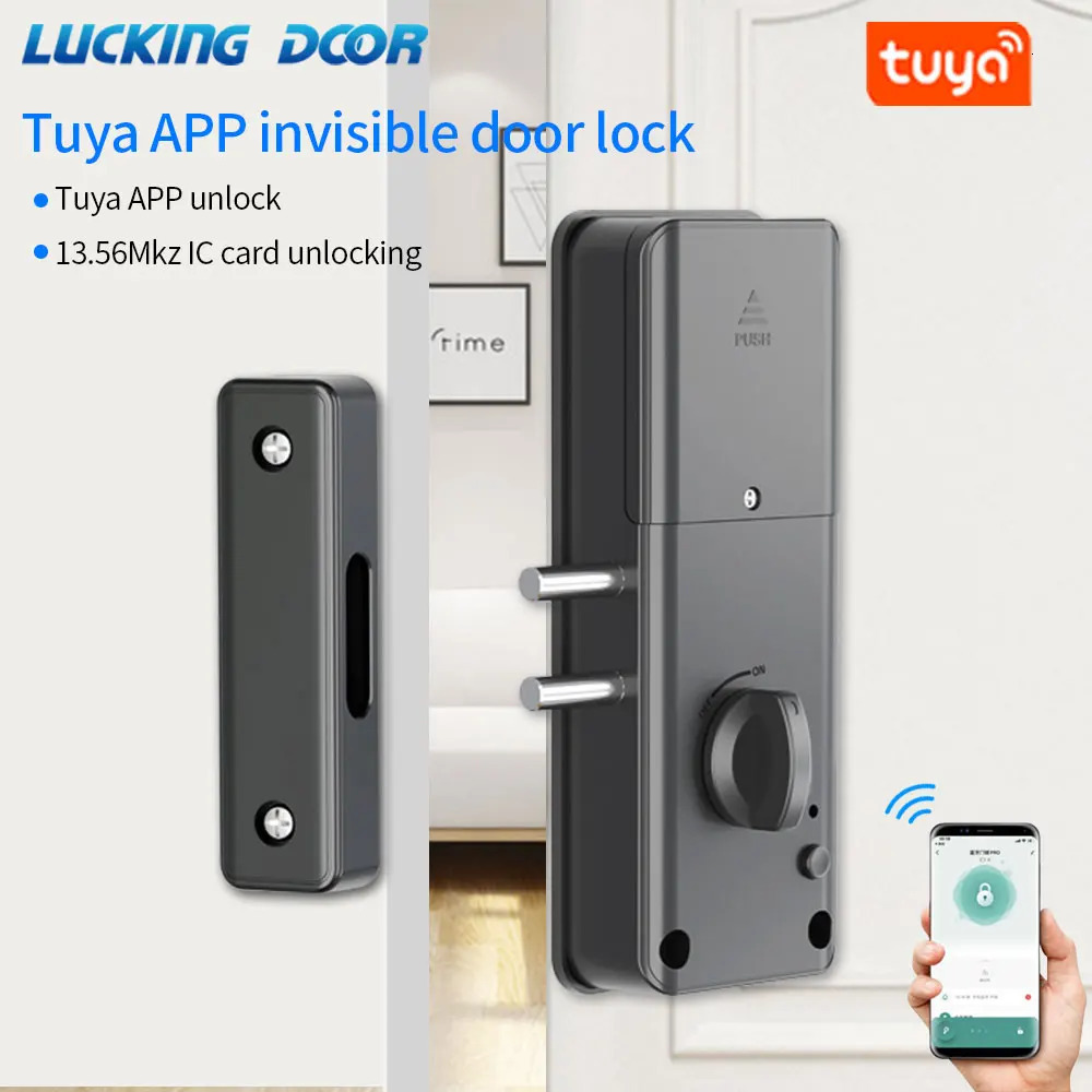 Bluetooth Tuya APP Control 13.56mhz IC Card Smart Invisible Lock Keyless No Drill Concealed install Motor Lock For Wooden Door 250402