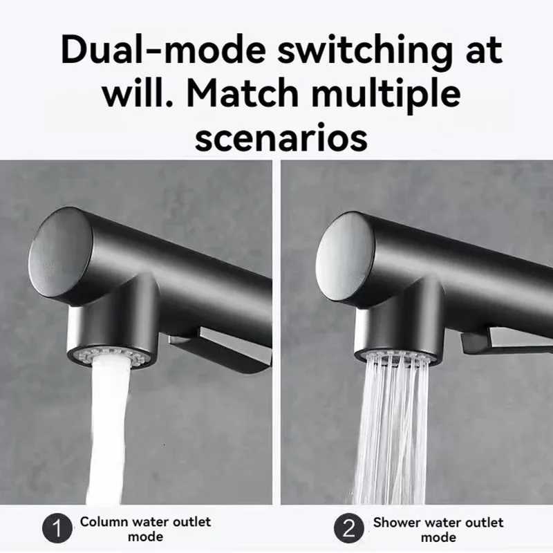 Upgraded Black grey Pl-Out Telescopic Rotary Kitchen Faucet Stainless Steel Hot Cold Dual Mode Easy Install Water Outlet Y251104