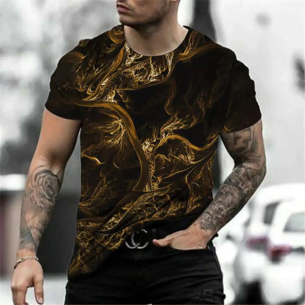 Summer Men's Personality Simple Casual 3d Printed O Collar Short Sleeve T-Shirt Street Trend Fashion Plus Size Top