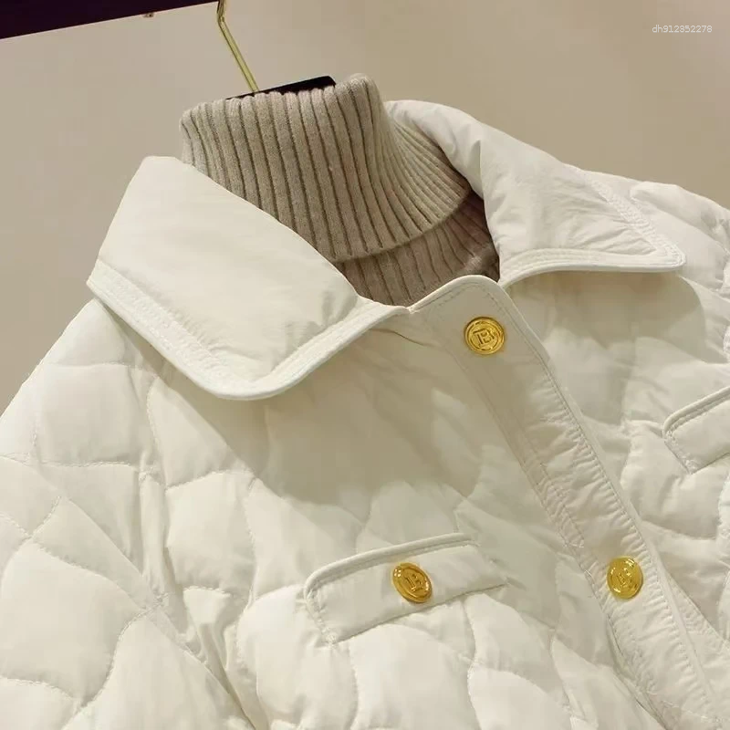 Women's Trench Coats Autumn Winter Down Cotton Coat Quilted Jacket Buttons Clothing Trend Outerwear Warm Tops Black White Thin Parkas