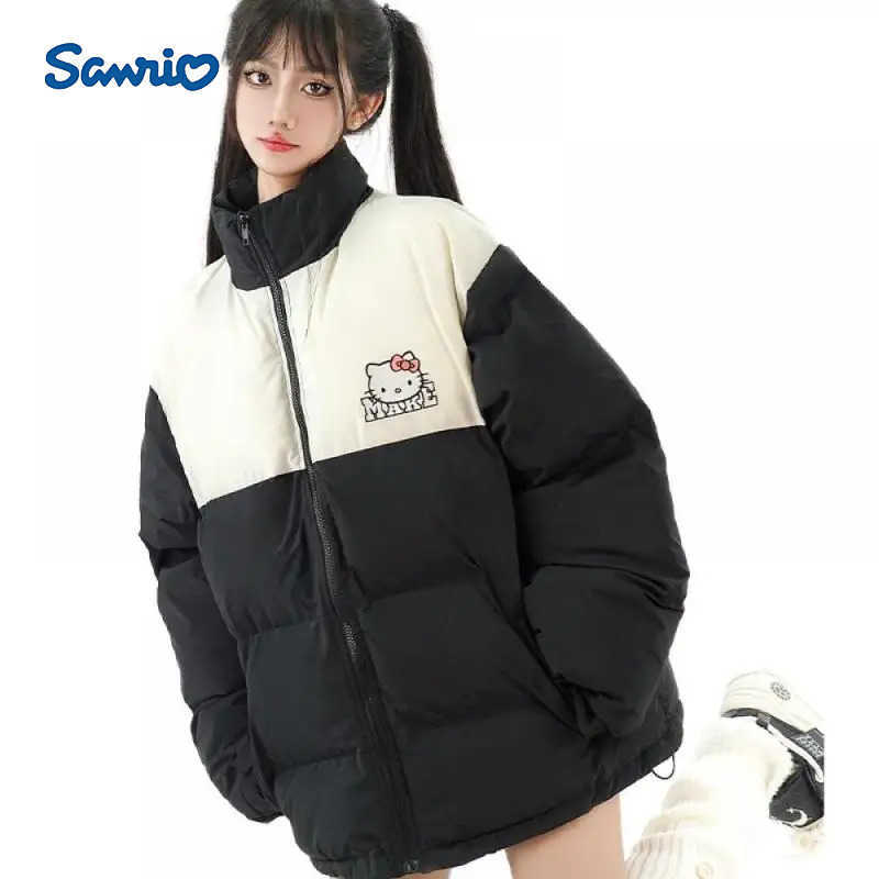 Sanrio Kawaii Hello Kittys Women Down Jacket Anime Winter Thicken Warm Cotton Clothes Coat Student Loose Fashion Girls Padded Jacket H251104