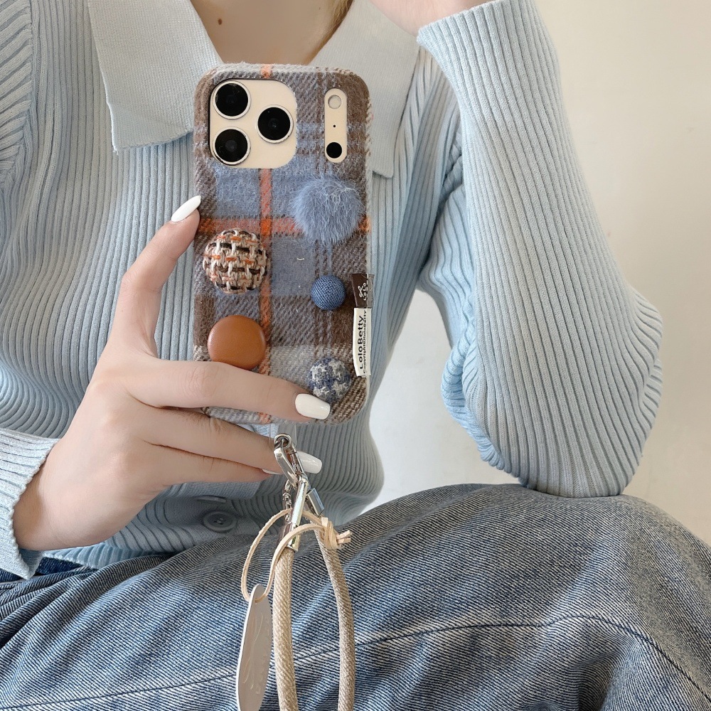 Velvet Plaid Phone Case Compatible with iPhone 17/16 Pro Max Cartoon Color-Block Case iPhone 15/14 Pro Full Coverage